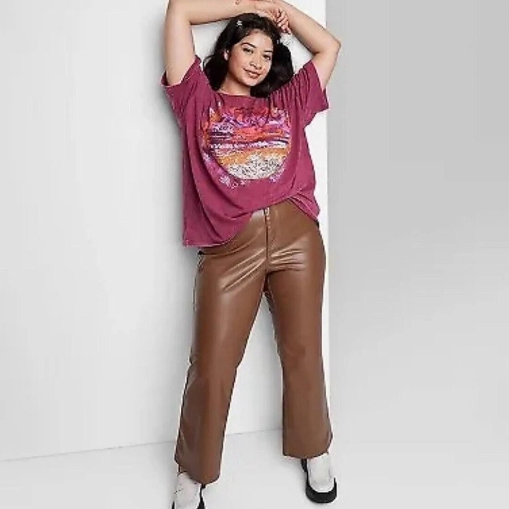 Wild Fable Low-Rise Faux Leather Brown Flare Pants